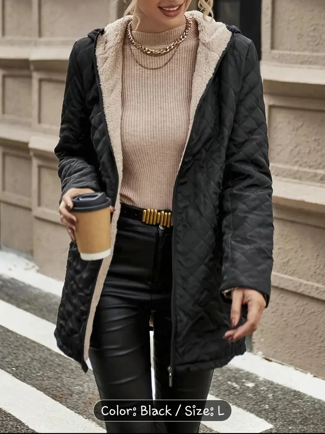 Black Quilted Hooded Jacket - Size L✨️🧥 image indicator(5)