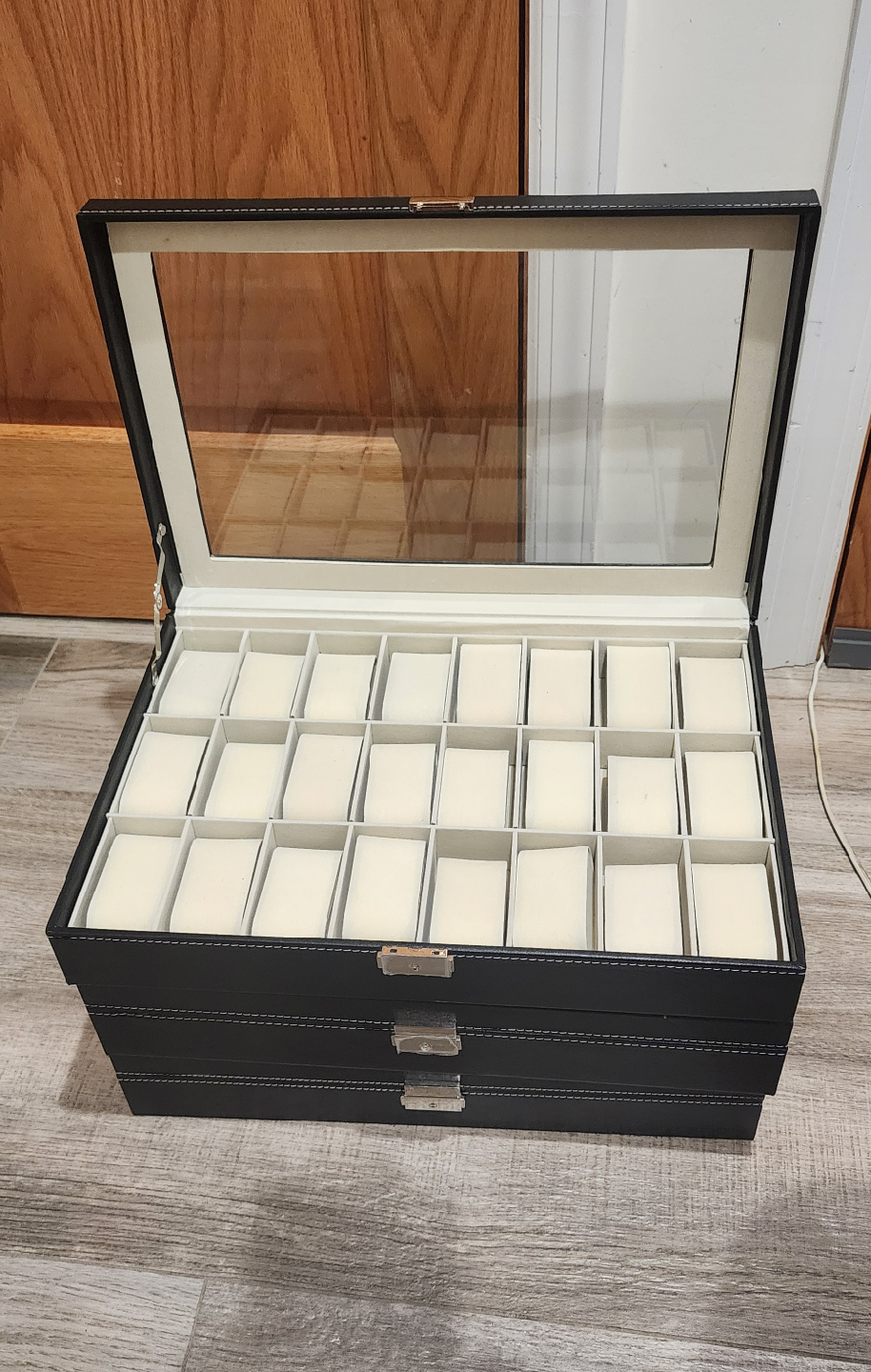 Black Leather 24 Slot Watch Display Case - photo 2