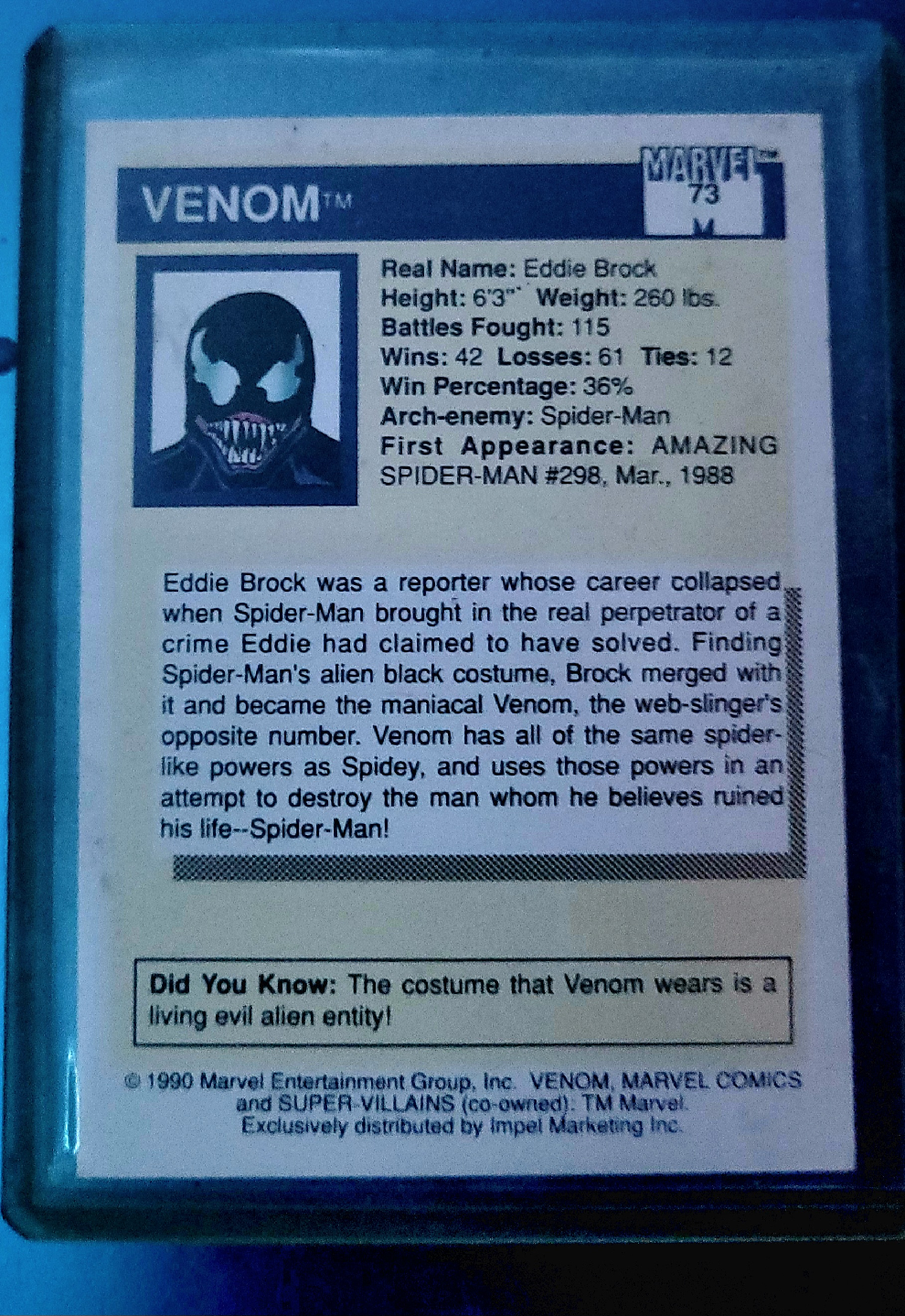 Venom Marvel Super-Villains Trading Card - photo 2