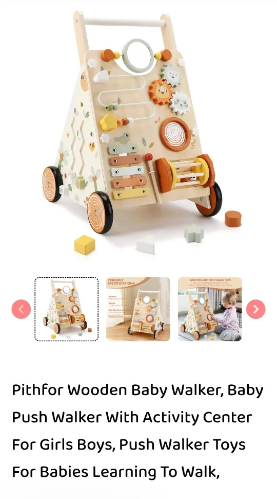 Pithfor Wooden Baby Walker with Activity Center image indicator(2)