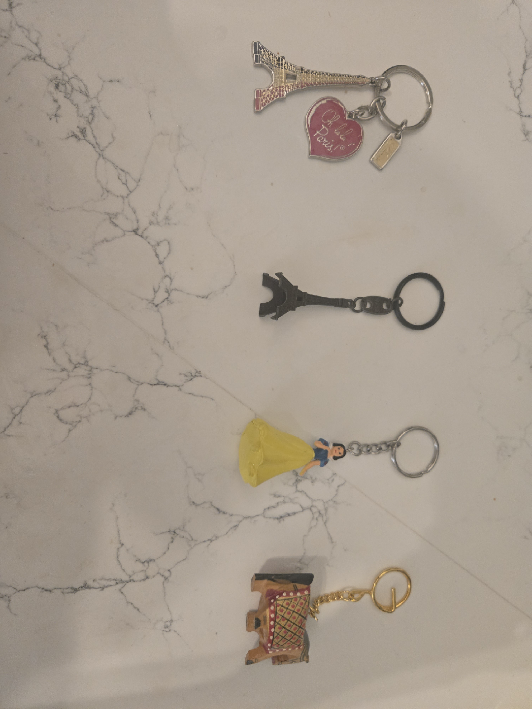 Keychains - Eiffel Tower, Snow White, Wooden Horse
