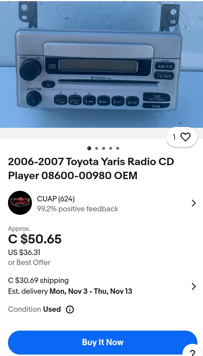 Toyota Yaris Double  Din Radio CD Player 08600-00980 OEM image indicator(8)