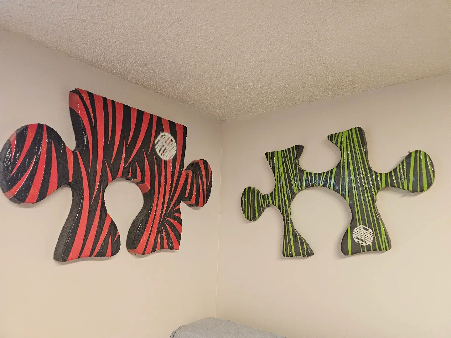 Puzzle Piece Wall Art - Red/Black & Green/Black