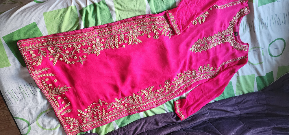 Shocking Pink Pakistani Shalwar Kameez – Gota Embroidery