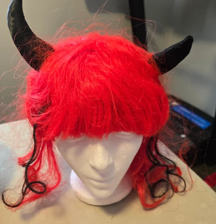 Red Devil Wig with Horns thumbnail