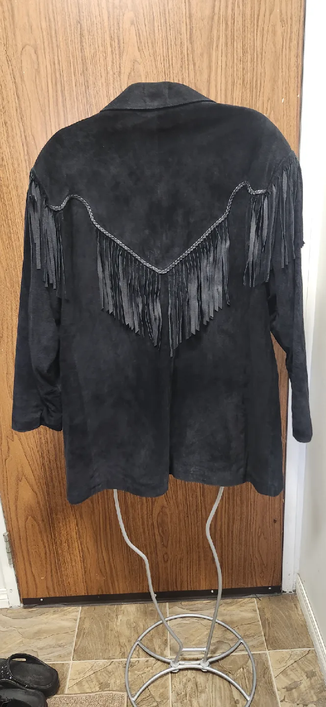 Vintage Black Leather Fringe Jacket Size 10-14 image indicator(2)