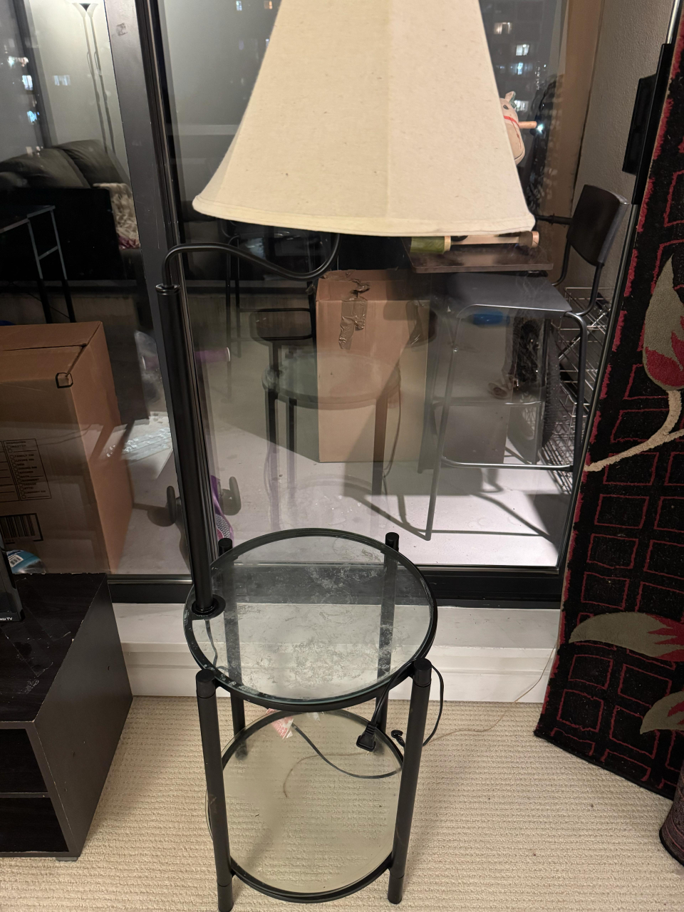 Standing Lamp with Side Table - Black Metal Frame