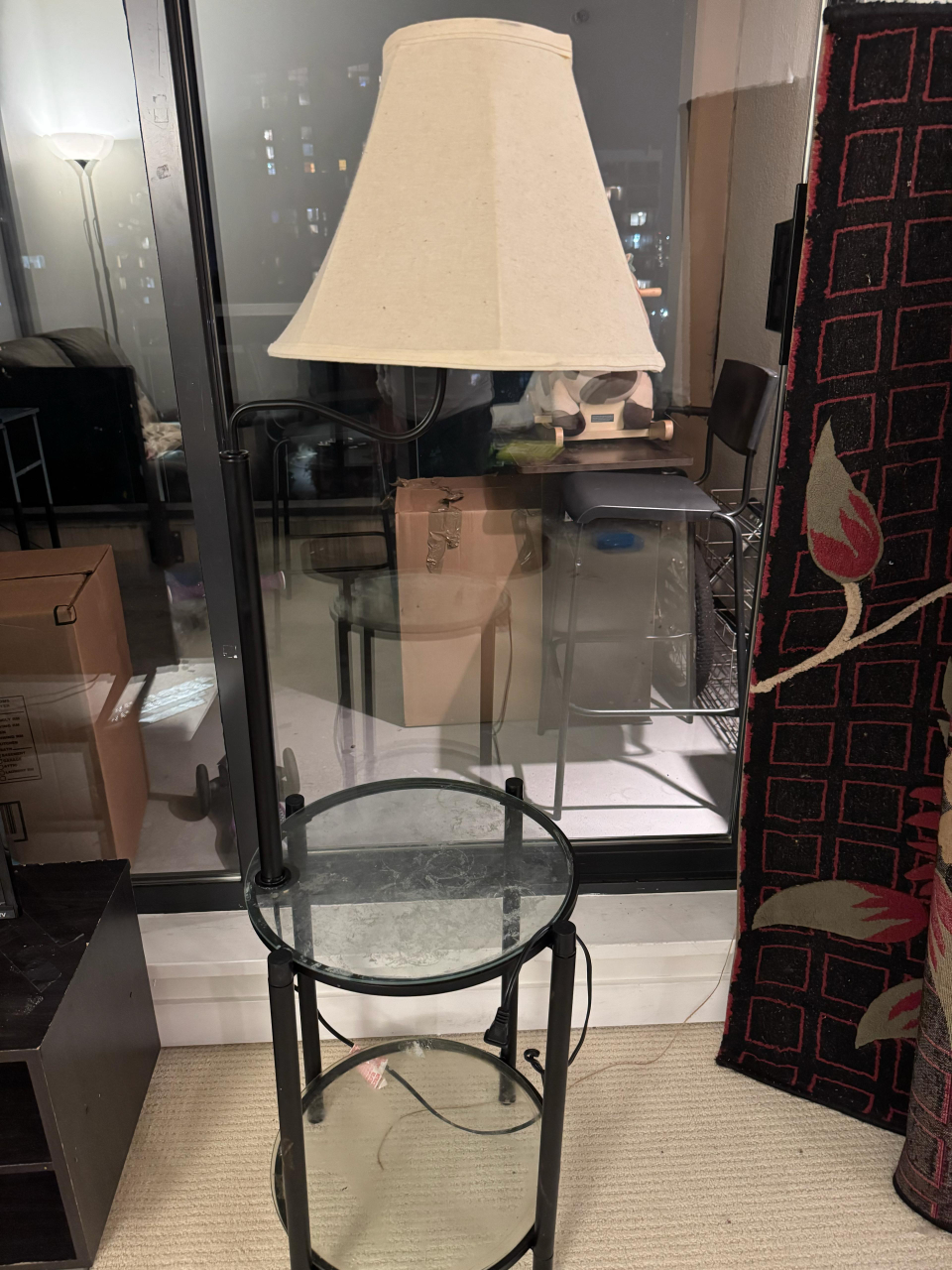 Standing Lamp with Side Table - Black Metal Frame - photo 2