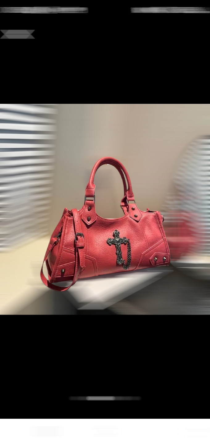 Red Faux Leather Handbag with Cross Detail - photo 3