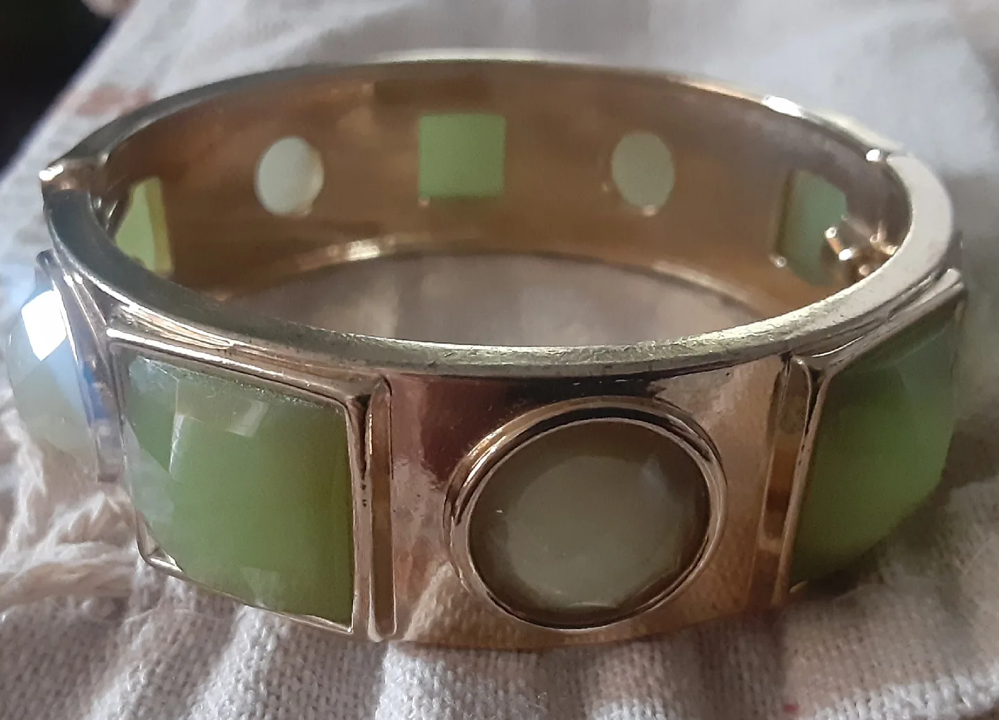 Green & Gold Tone Bangle Bracelet thumbnail