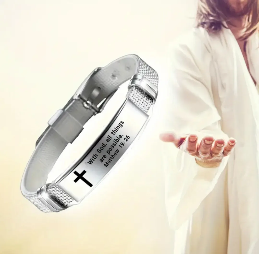 Silver Bracelet with Cross & Bible Verse image indicator(5)