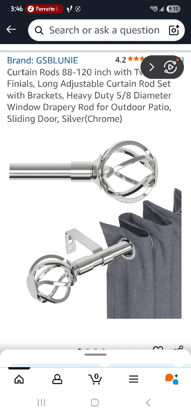 GSBLUNIE Curtain Rod 88-120 inch, Silver (Chrome) thumbnail