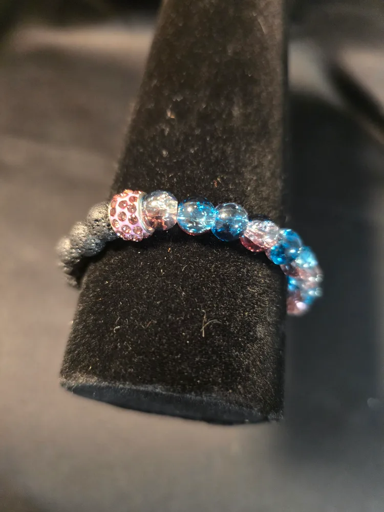 Handmade Beaded Bracelet Set - Blue, Pink, Black image indicator(2)