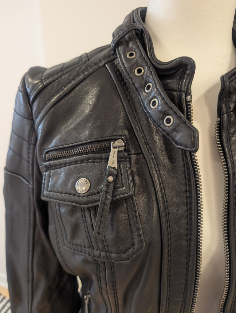 Michael Kors Black Leather Biker Jacket - photo 2
