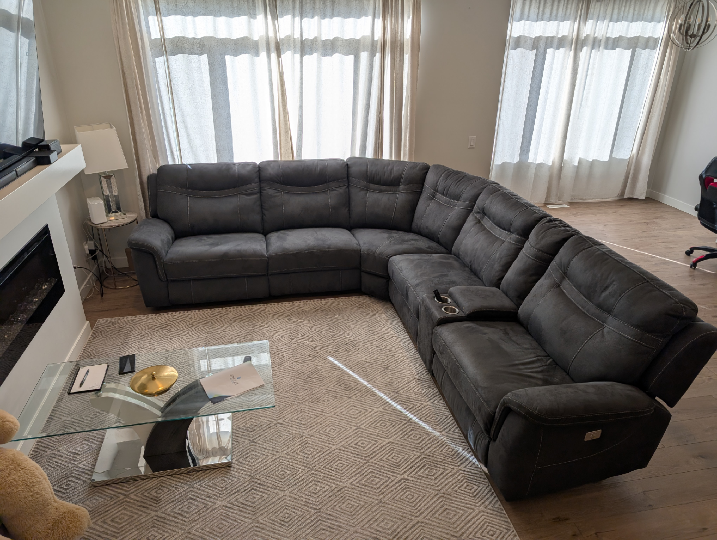 Grey Sectional Sofa with Reclining Seats