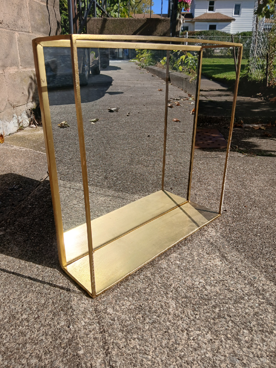 Gold Metal Framed Wall Shelf with Mirror - photo 2