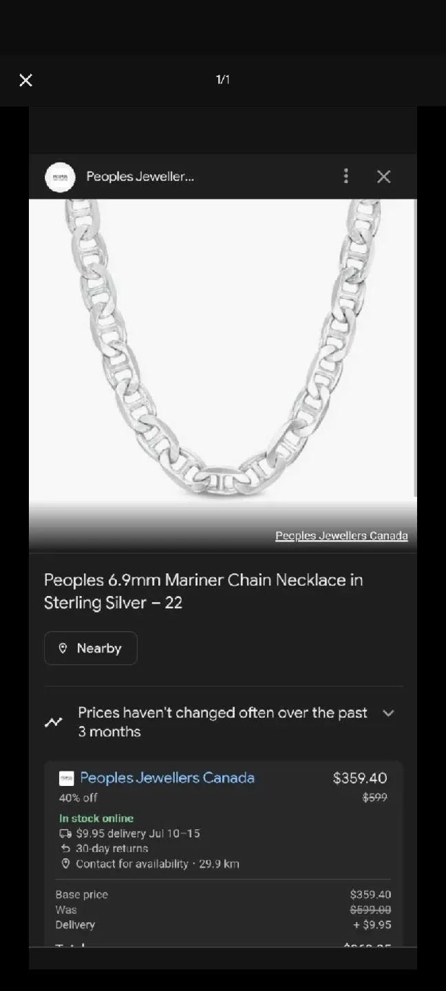 Peoples Jewellers 6.9mm Mariner Chain Necklace