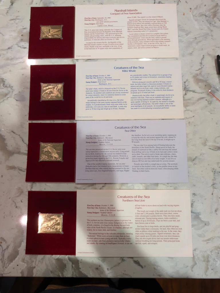 22 KT Gold 1990 USA  Gold Stamp Sets of four thumbnail