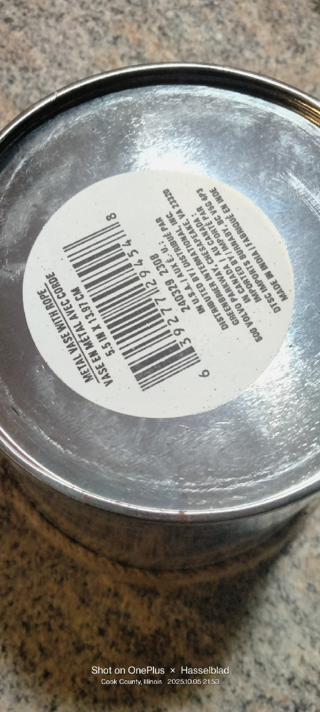 Metal Vase With Rope - 5.5 in x 5.37 cm - photo 2