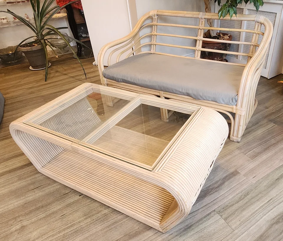 Bamboo and Rattan coffee table with love seat thumbnail