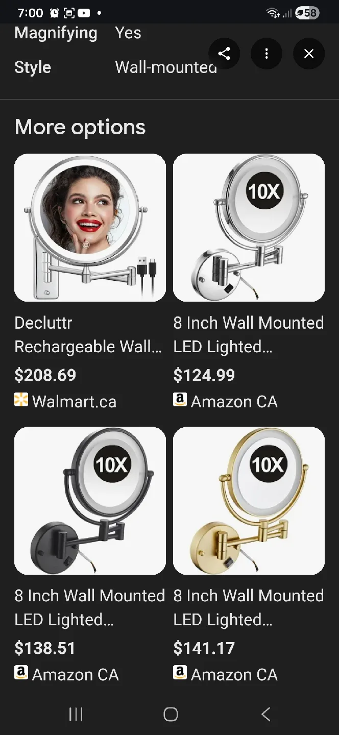 NEW 'Decluttr' 8" Wall Mounted LIGHTED Mirror, 1x/10x MAGNIFY image indicator(4)