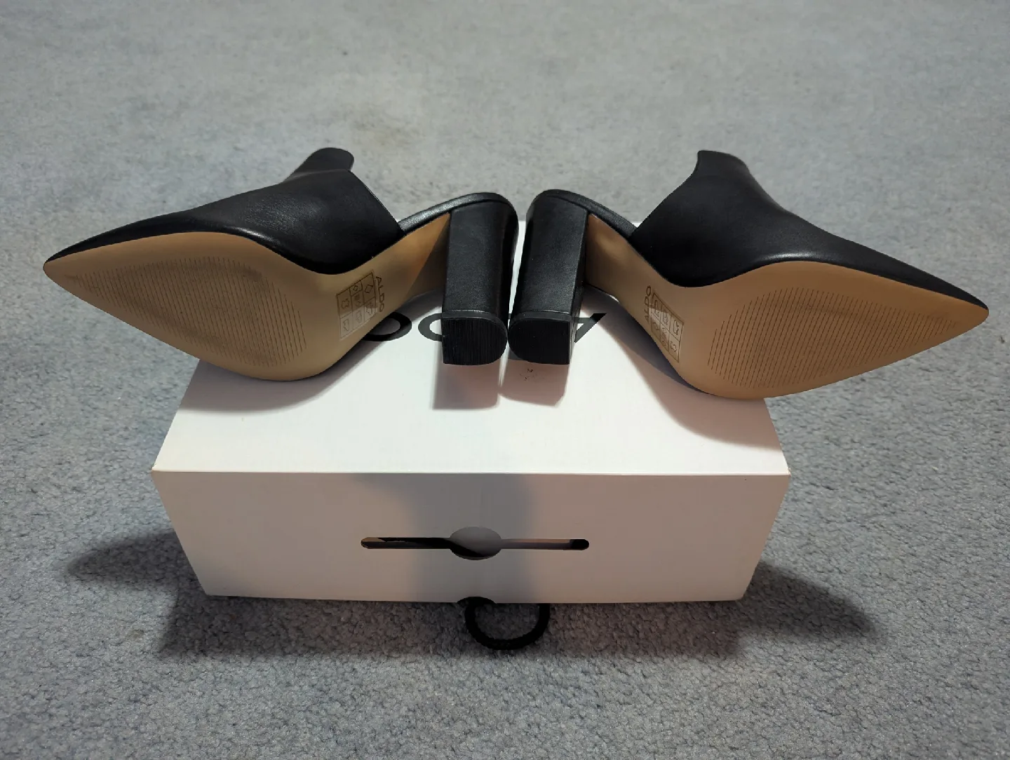 ALDO Black Leather Heeled Mules, Size 8 image indicator(2)