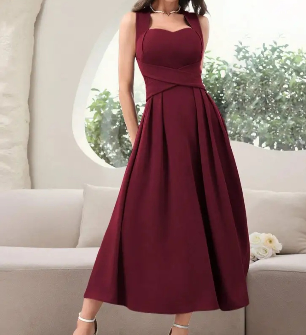 Burgundy Midi Dress - Crisscross Back, Size Small - photo 2