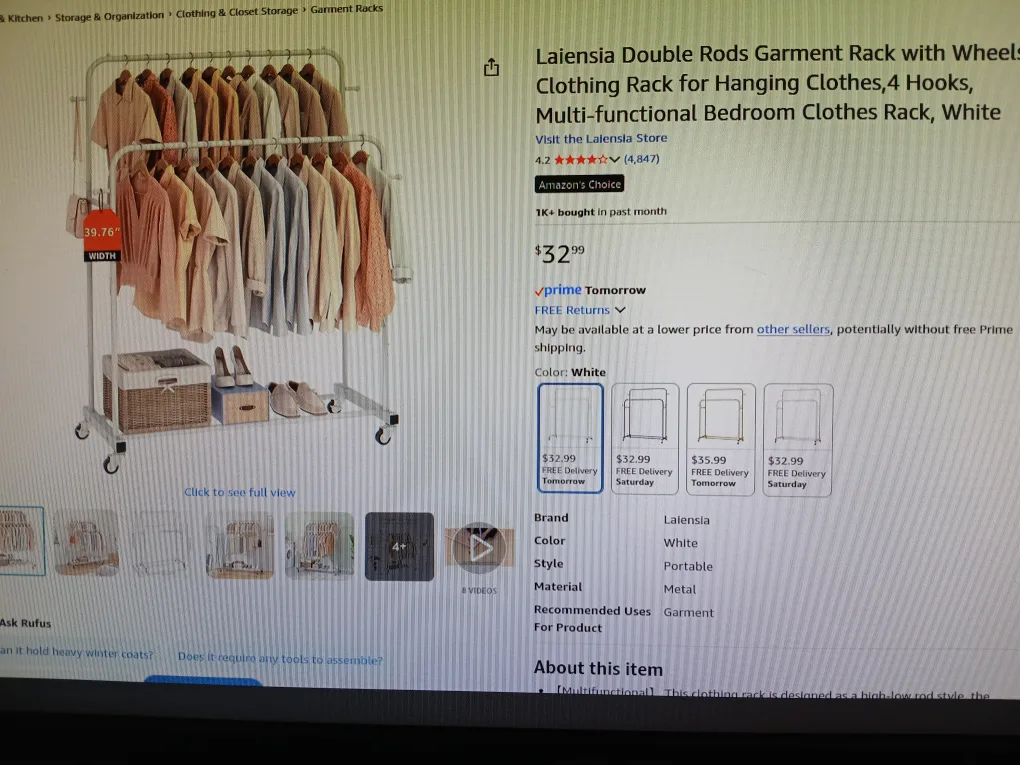 Laiensia White 2-tier Clothing Rack image indicator(4)