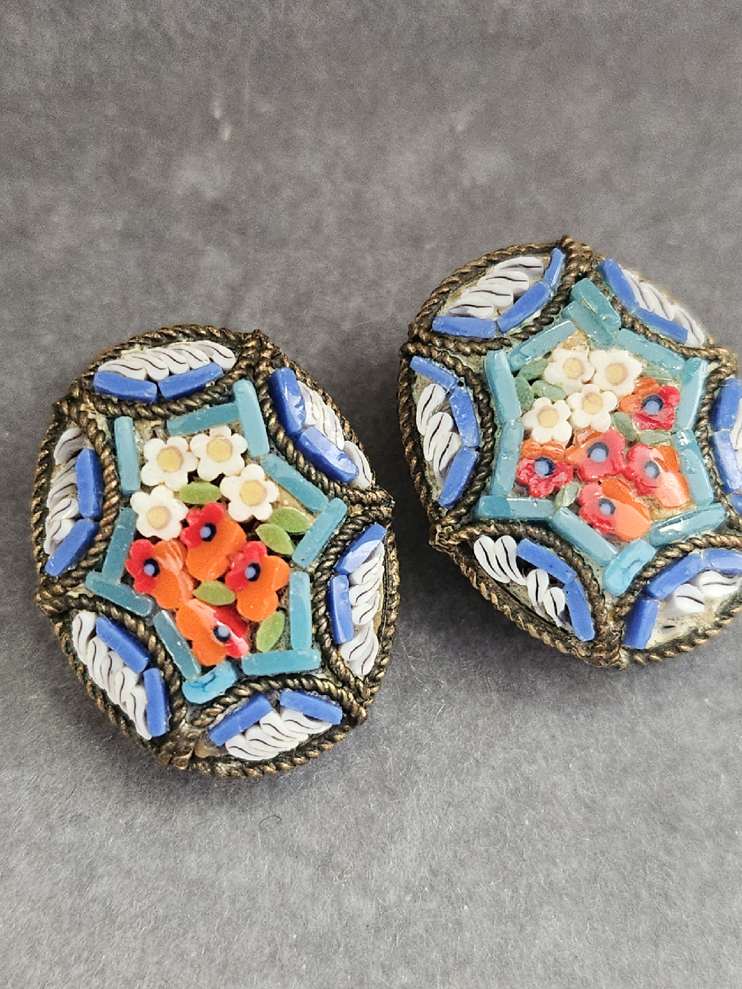 Vintage Mosaic Clip-on Earrings