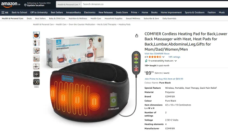 COMFIER Cordless Heated Waist Belt with Massage – Brand New