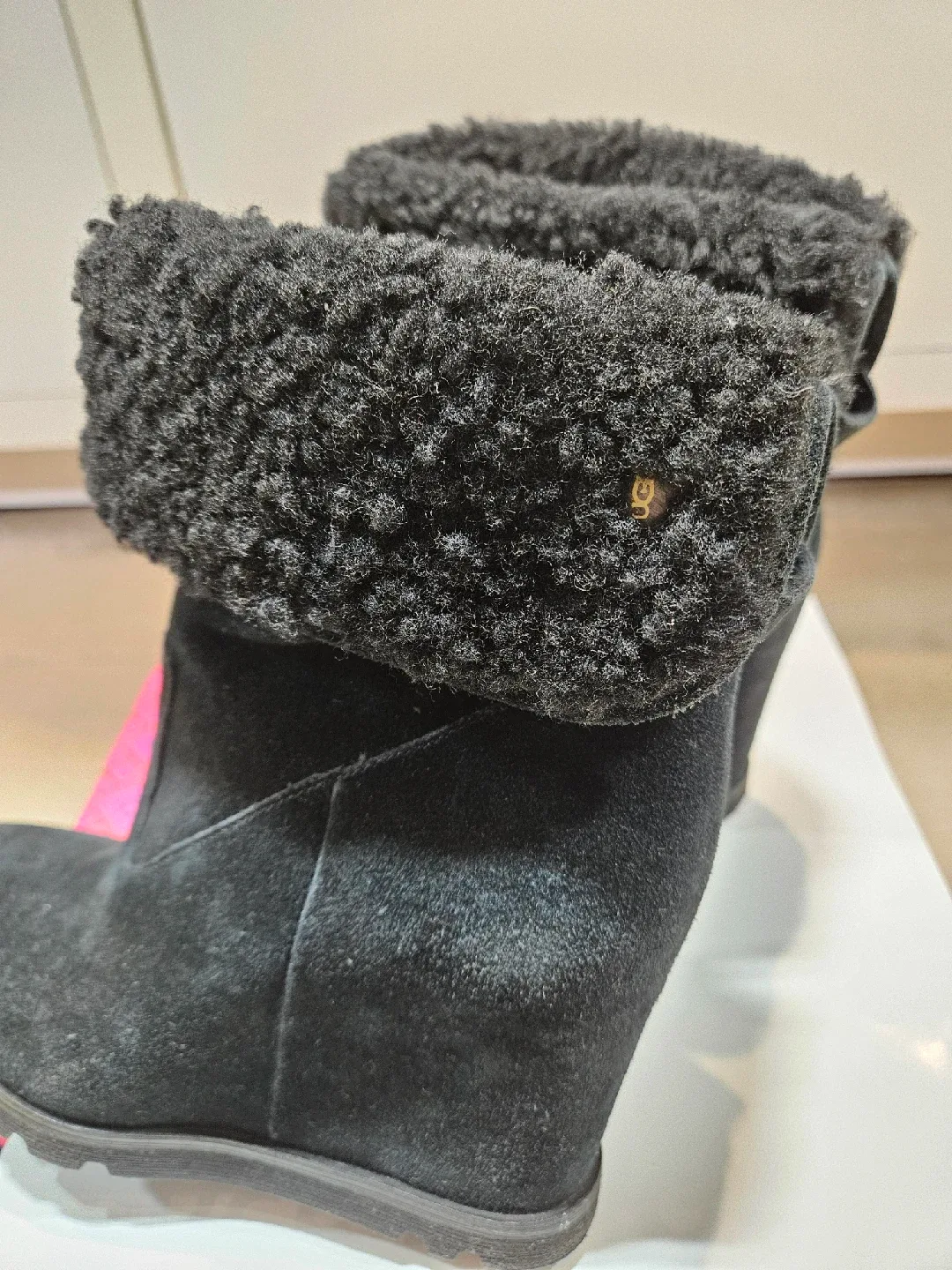 UGG Black Suede Wedge Boots, Size 8 image indicator(3)