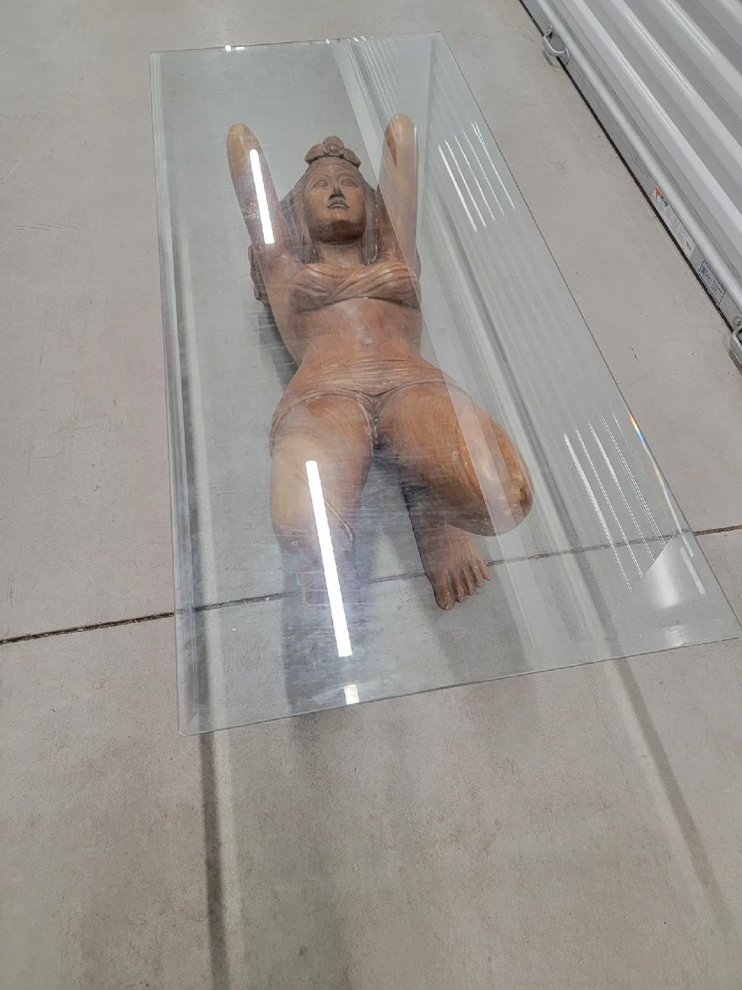 Unique Vintage Wood Hand-Carved Woman Sculpture Coffee Table image indicator(2)