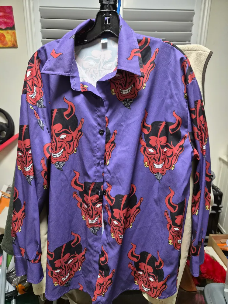 Purple Button-Down Shirt with Devil Print thumbnail