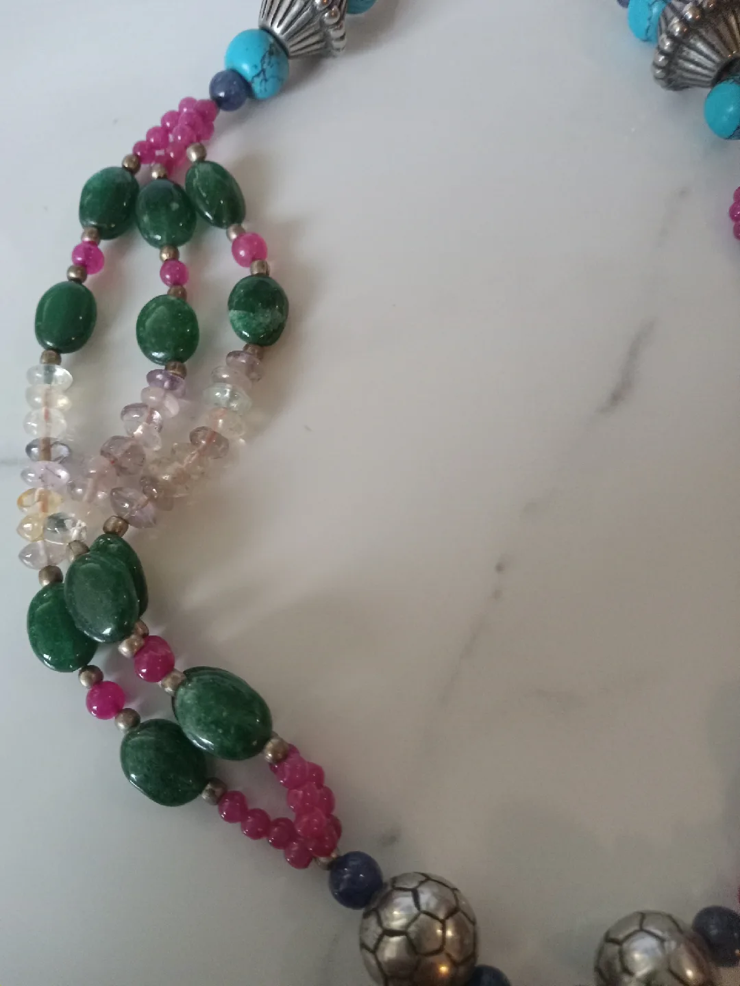 Beaded Necklace - Turquoise, Green, Pink image indicator(2)
