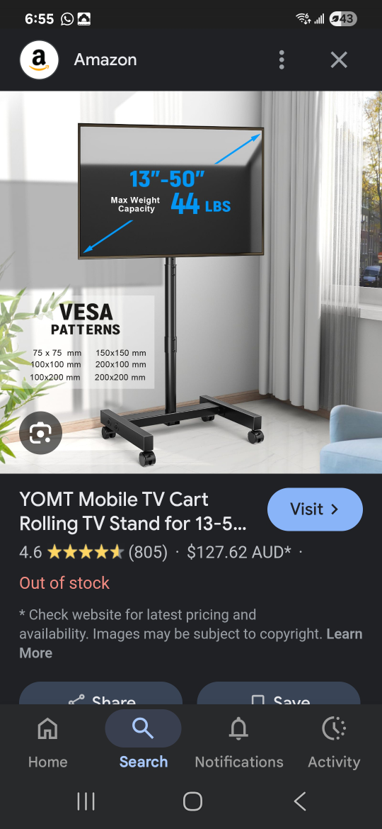 YOMT Mobile TV Cart Rolling TV Stand MT1004