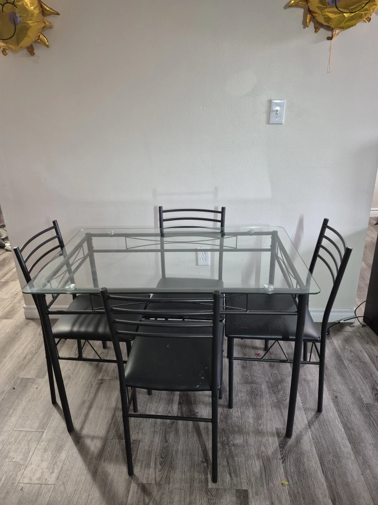 Glass Top Dining Table with 4 Chairs - Black
