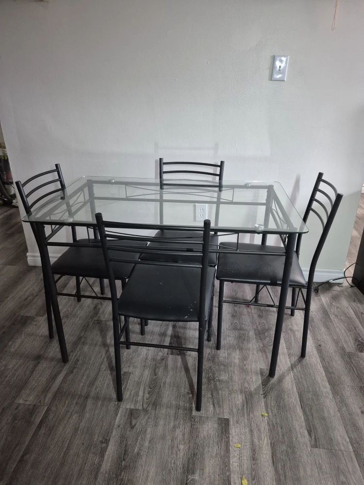 Glass Top Dining Table with 4 Chairs - Black - photo 2