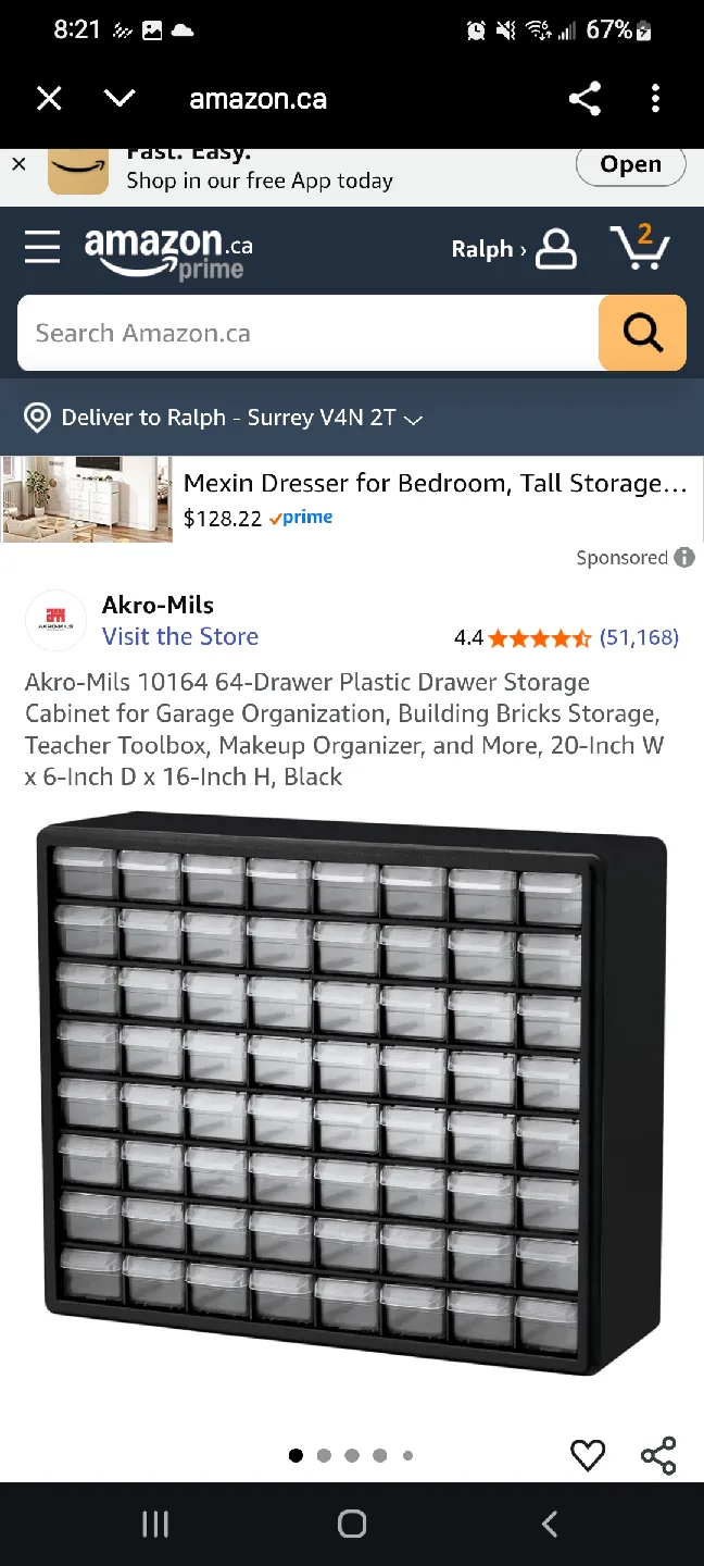 Akro-Mils 10164 64-Drawer Plastic Storage Cabinet - Black image indicator(2)