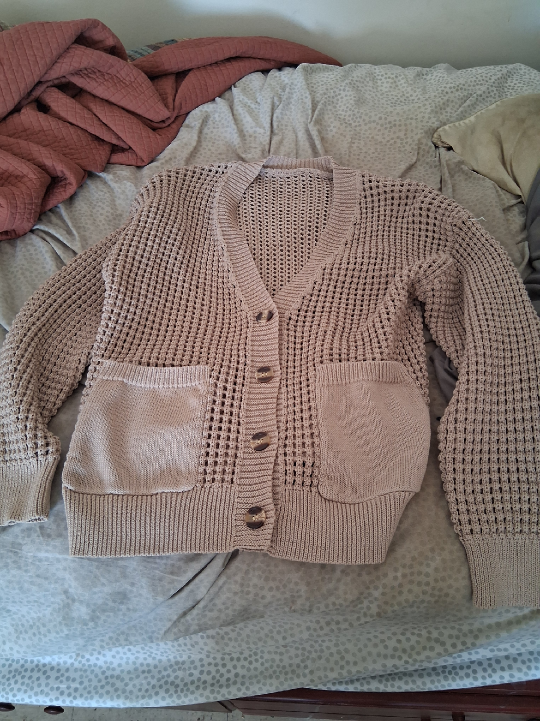 Crochet Knit Cardigan - Beige