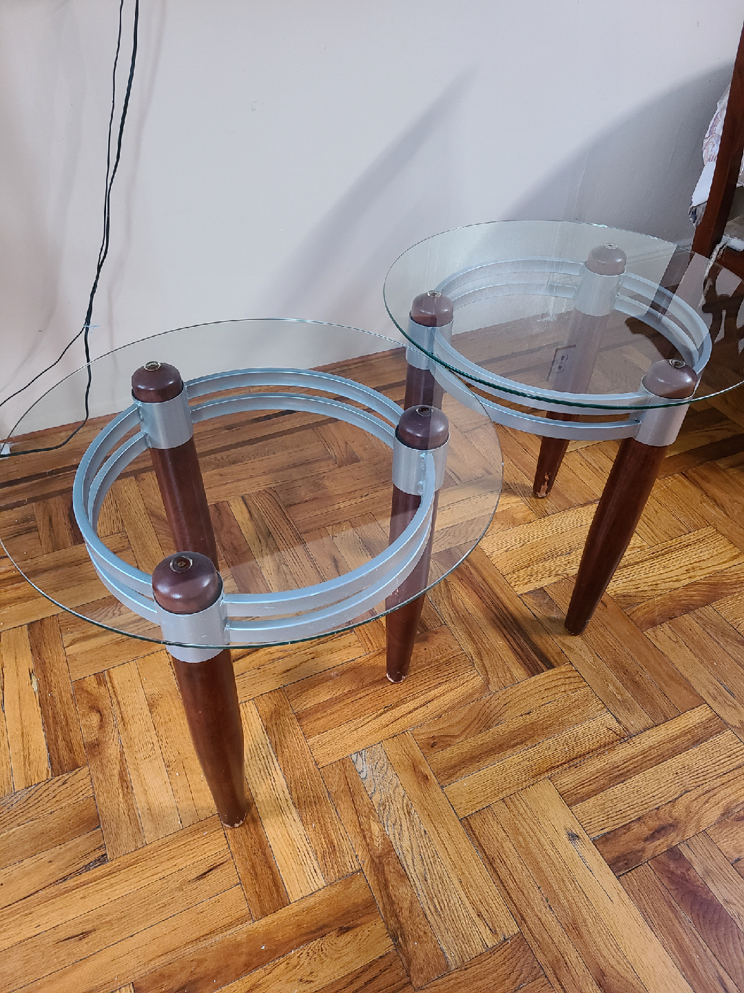 Round Glass Top Side Tables - Set of 2