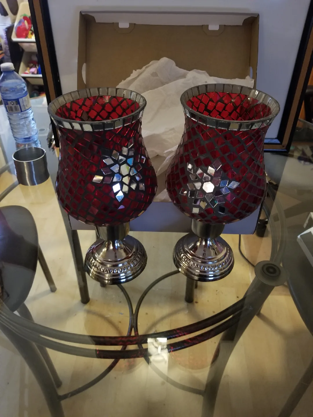 pair Red Mosaic large Candle Holders - Set of 2 image indicator(5)