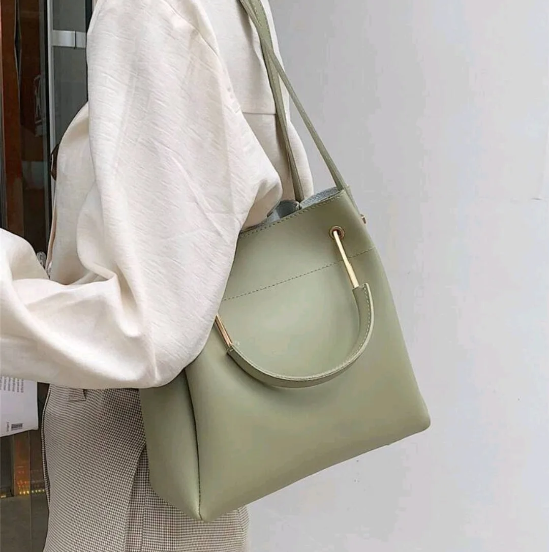Green Bucket Bag with Handles