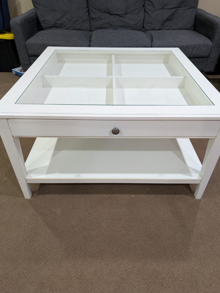 IKEA White Coffee Table with Glass Top