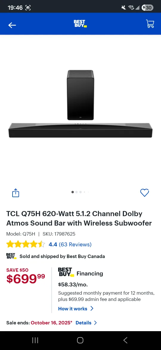 New TCL Q75H 620-Watt Dolby Atmos Sound Bar *Brand New In Box*