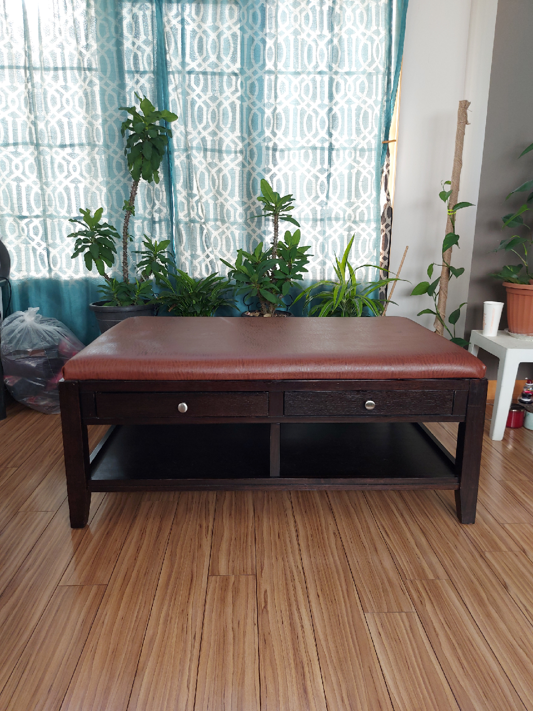 brown leather coffee table