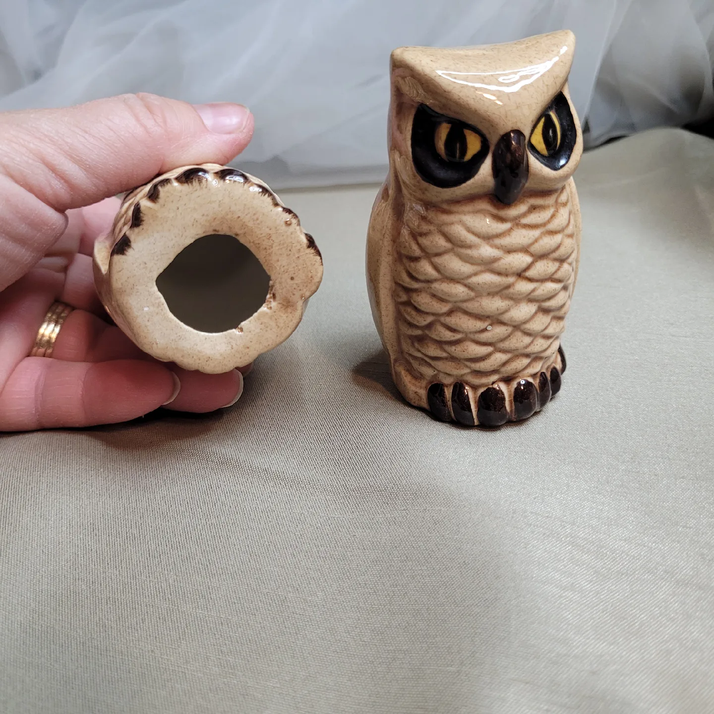 Pair of Vintage Ceramic 3 1/4" Tall Owl Figurines image indicator(10)