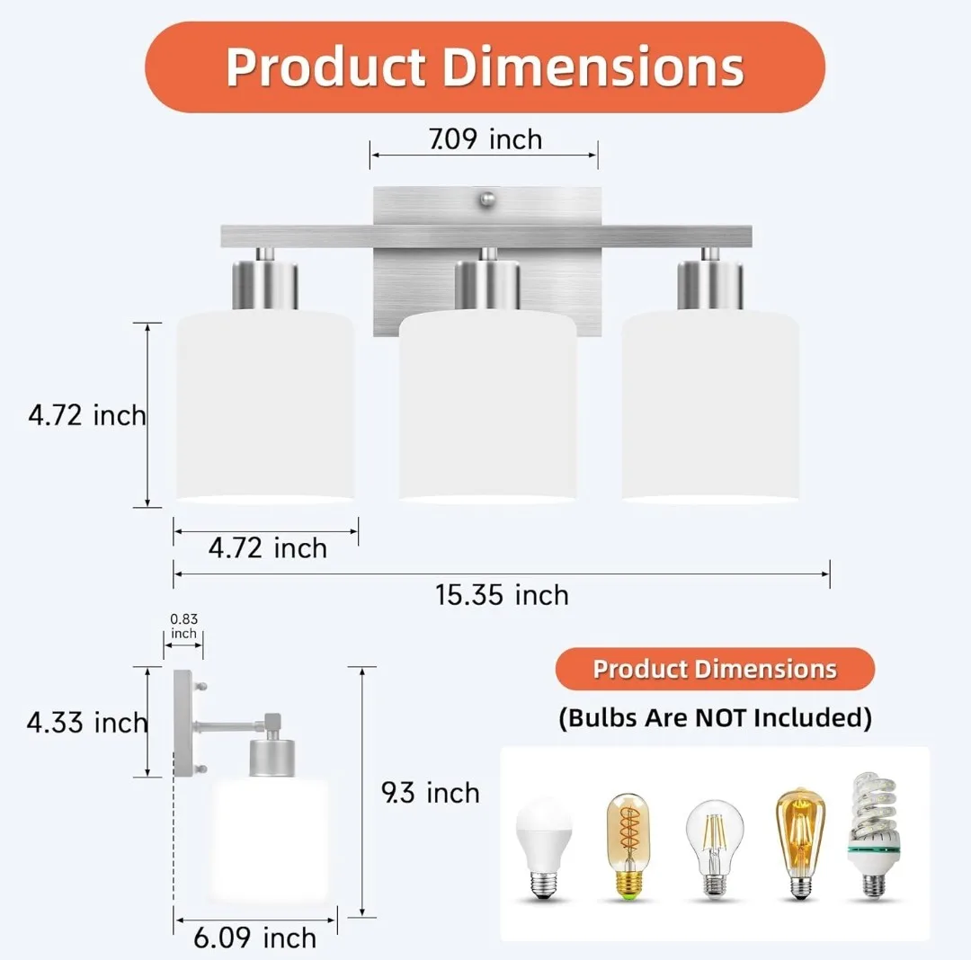 CANMEIJIA 3-Light Bathroom Vanity Light - Brushed Nickel image indicator(5)