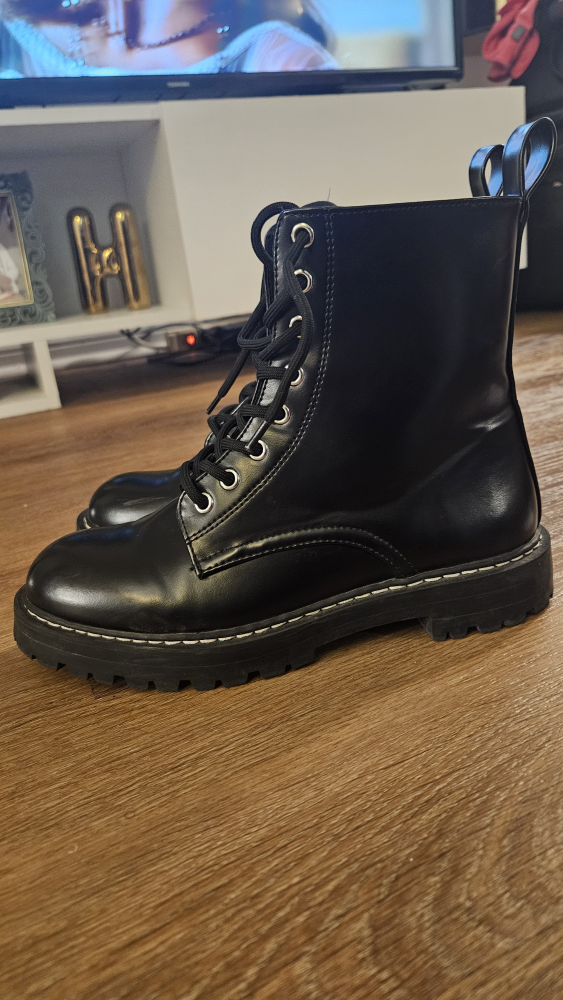 Black Lace-Up Ankle Boots, Size 39