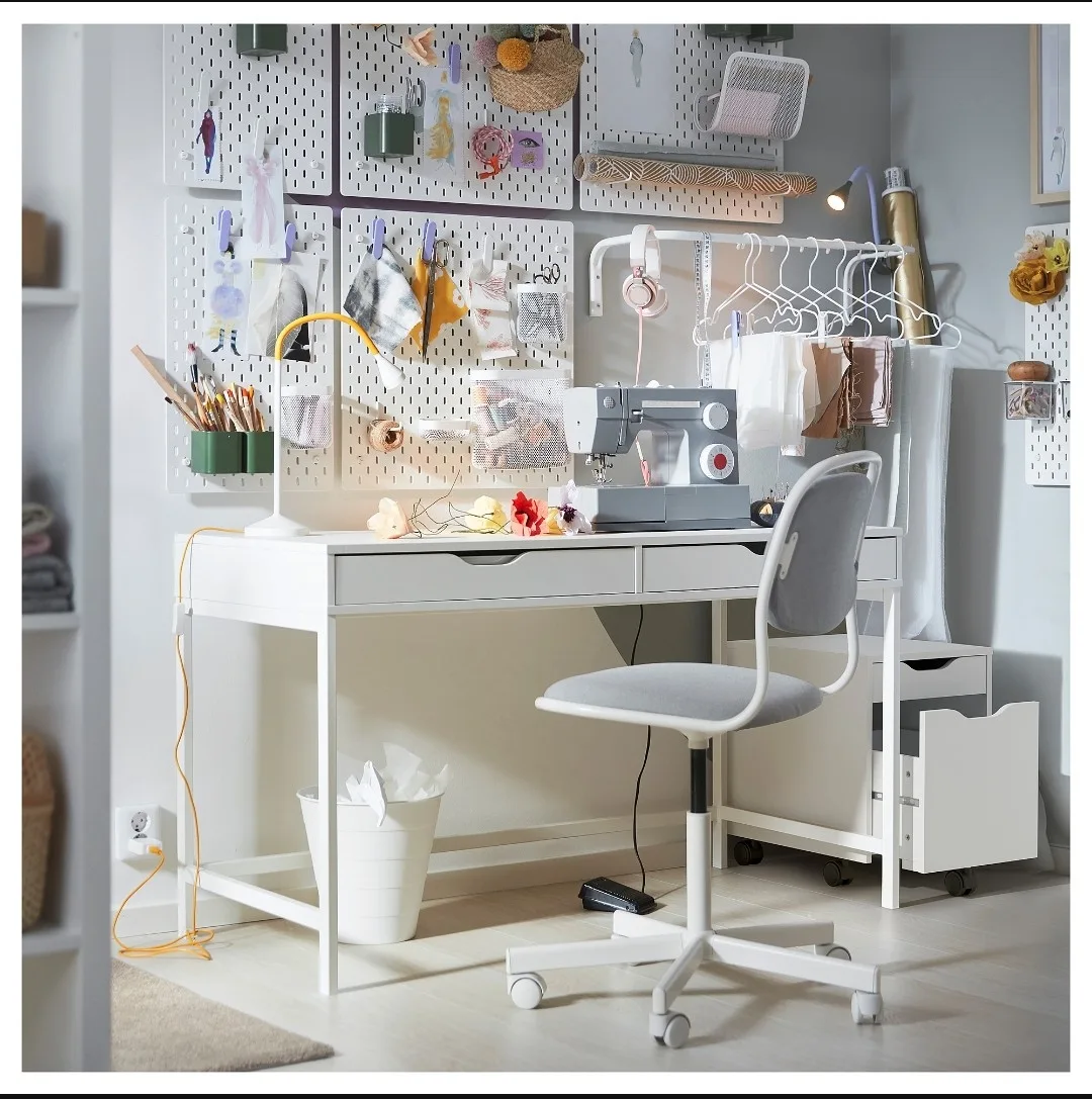 White IKEA Alex Desk with in-built storage image indicator(5)