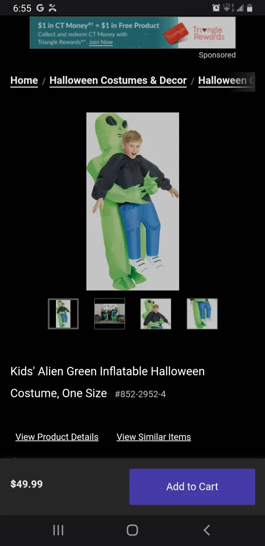 Kids' Alien Green Inflatable Halloween Costume - One Size thumbnail